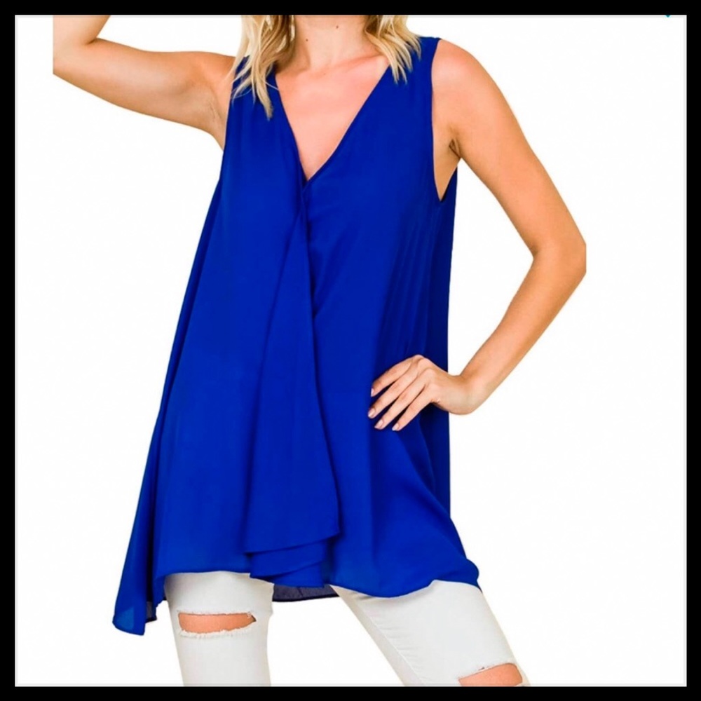 Olivia Pratt Surplice High Low Tank BB Blue